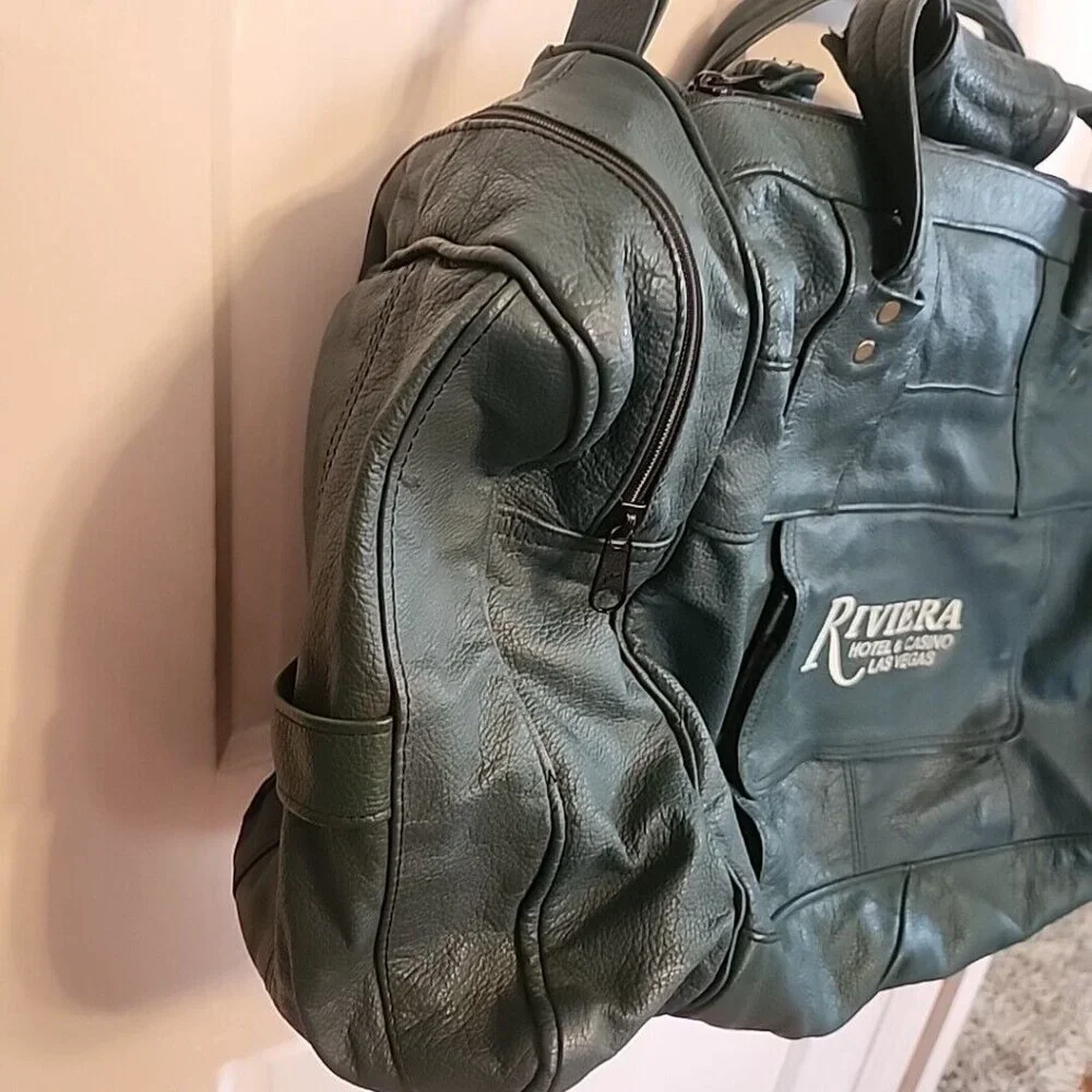 Green/Teal Riviera Leather Bag Tote Travel Satchel Duffel HUGE